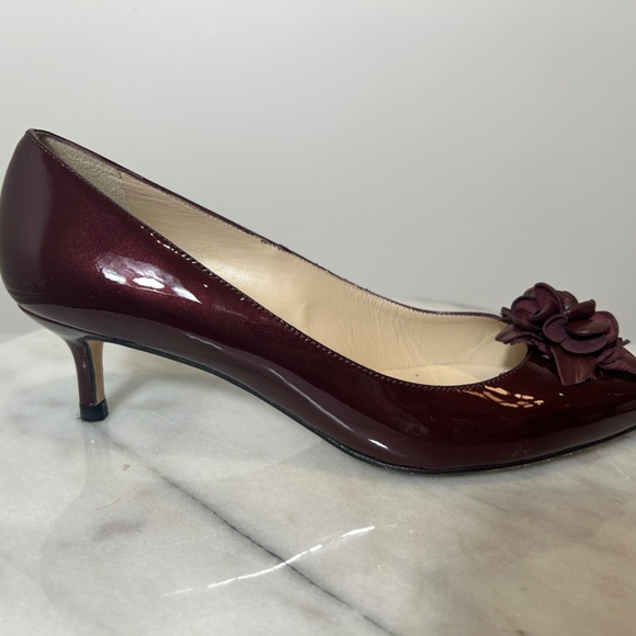 L.K. BENNETT Patent Bordeaux Kitten Heels - Picture 7 of 7